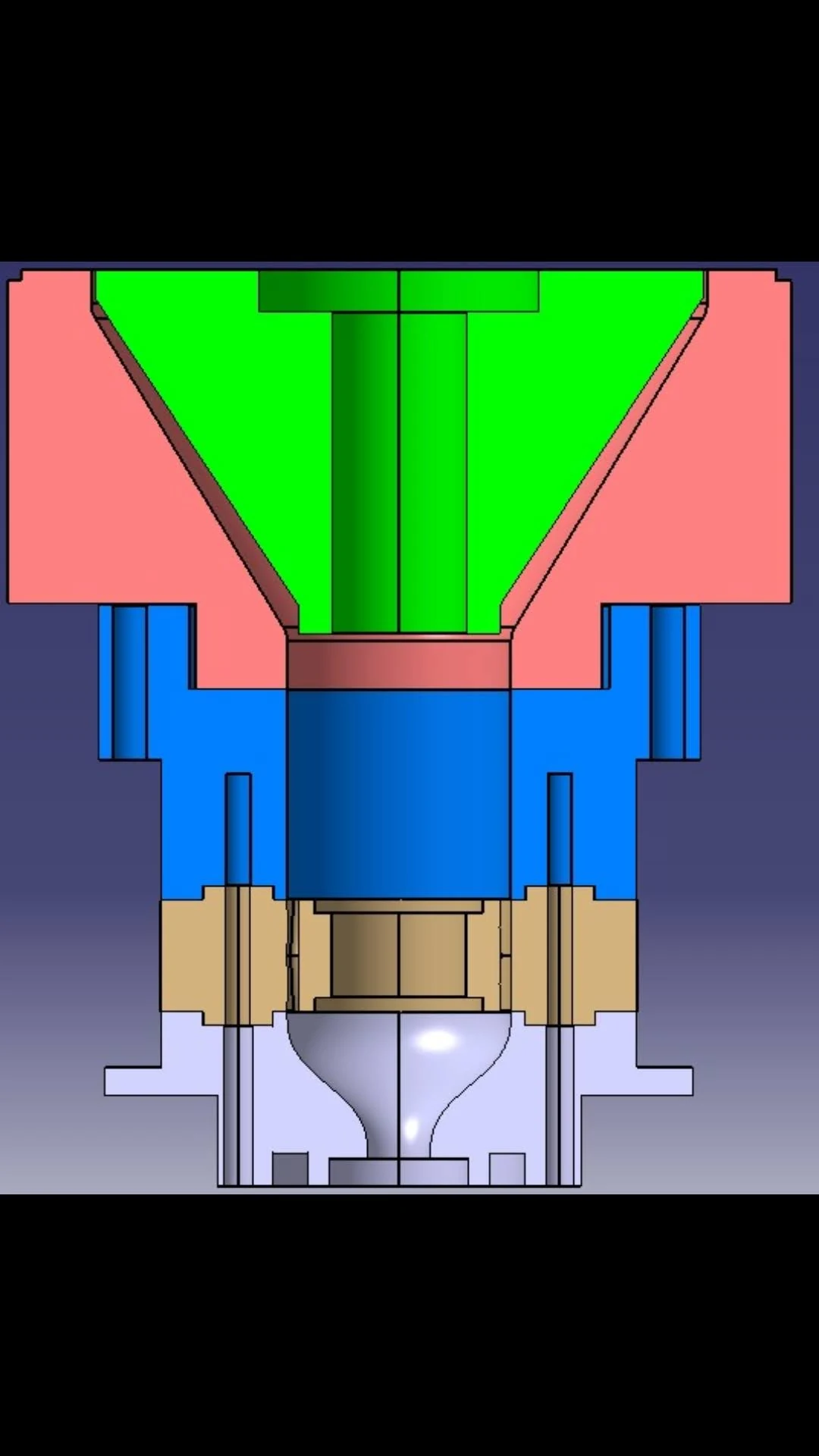Modelagem 3D em corte de conjunto mecânico industrial